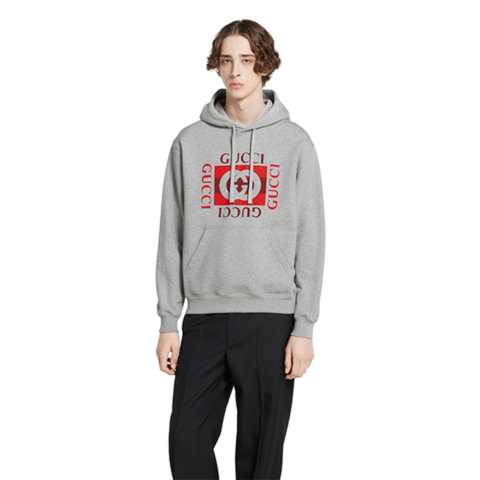 gucci tonal inter‑g logo print cotton fleece hoodie
